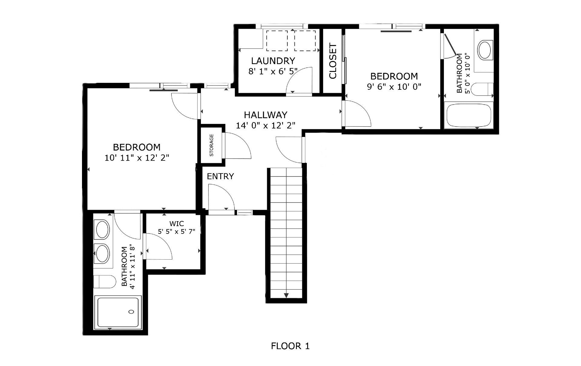 apartment black and white floor plan with room dimensions