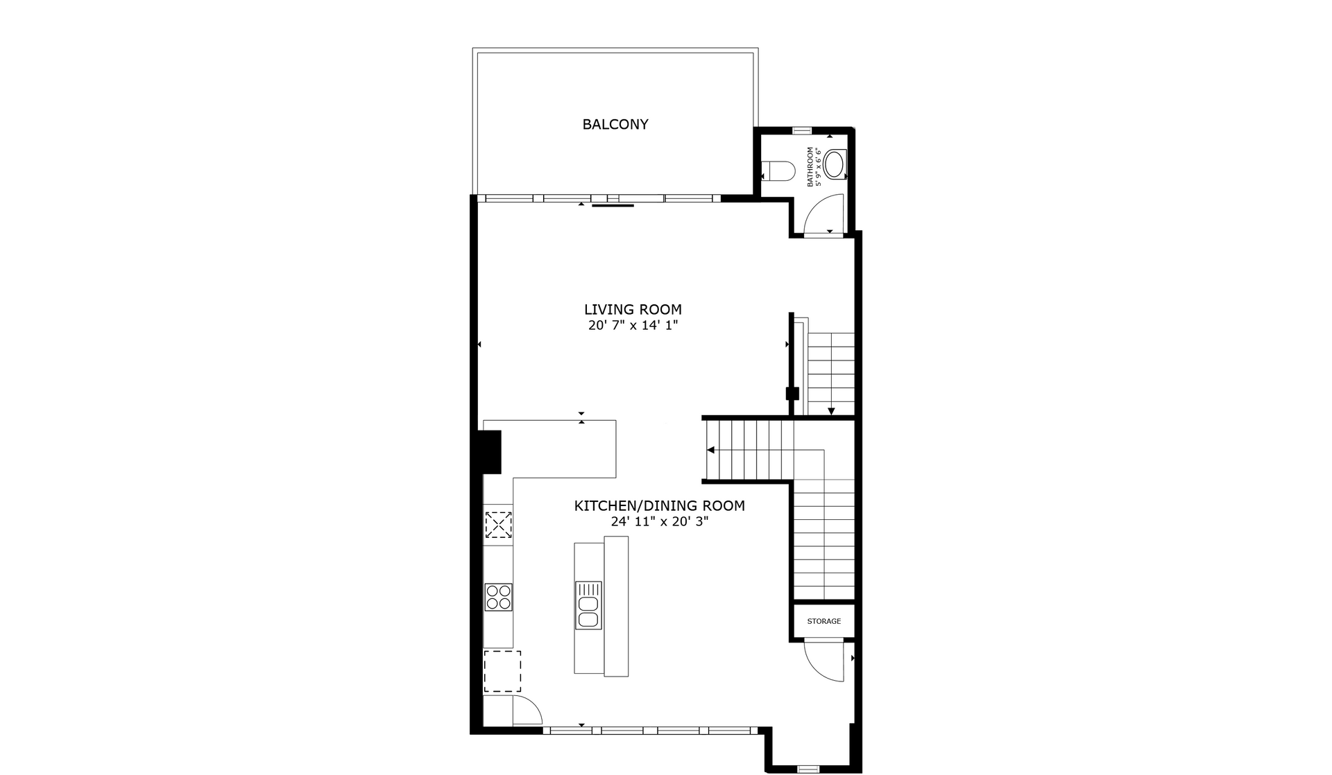 apartment black and white floor plan with room dimensions 