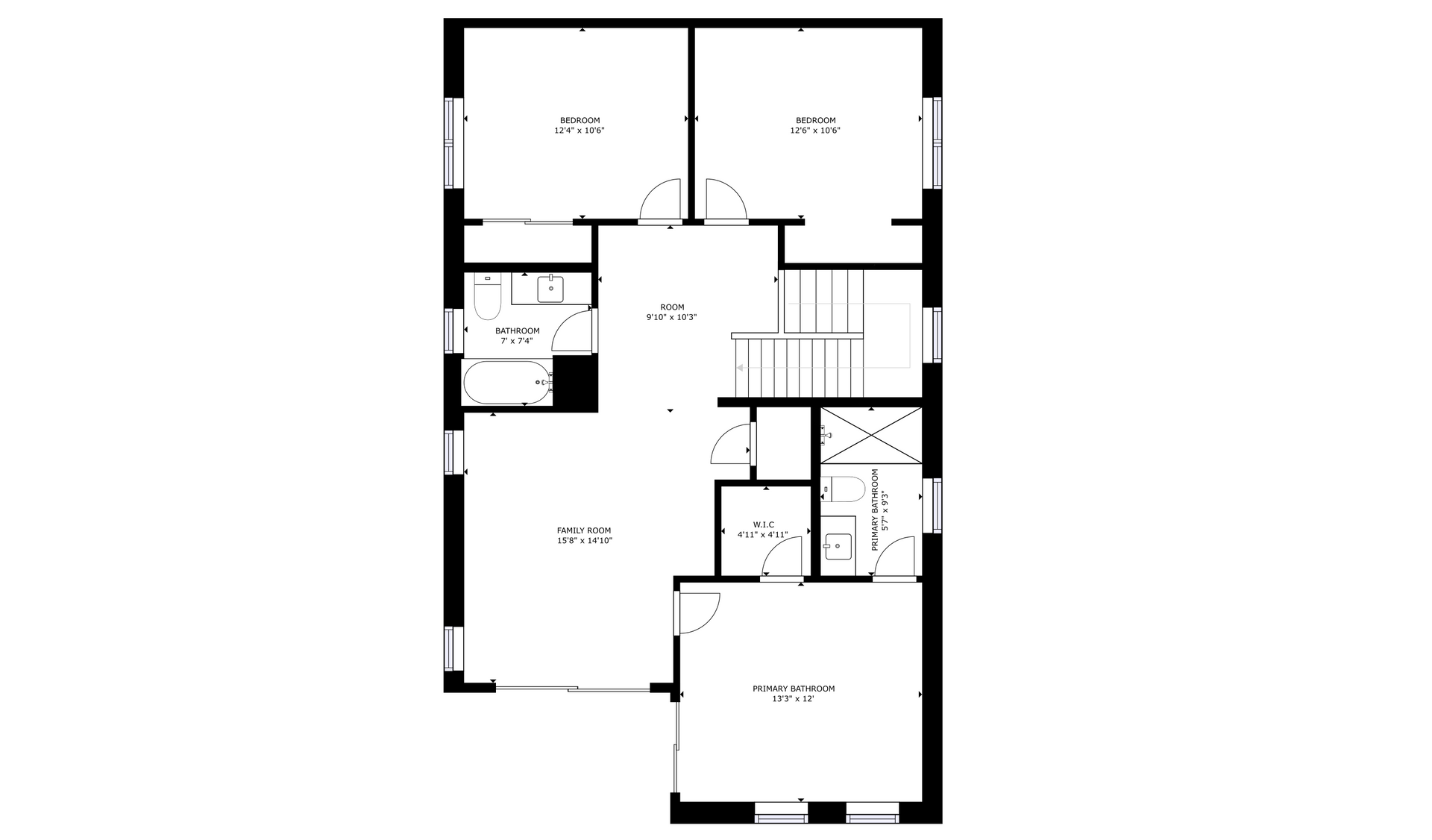 apartment black and white floor plan with room dimensions 