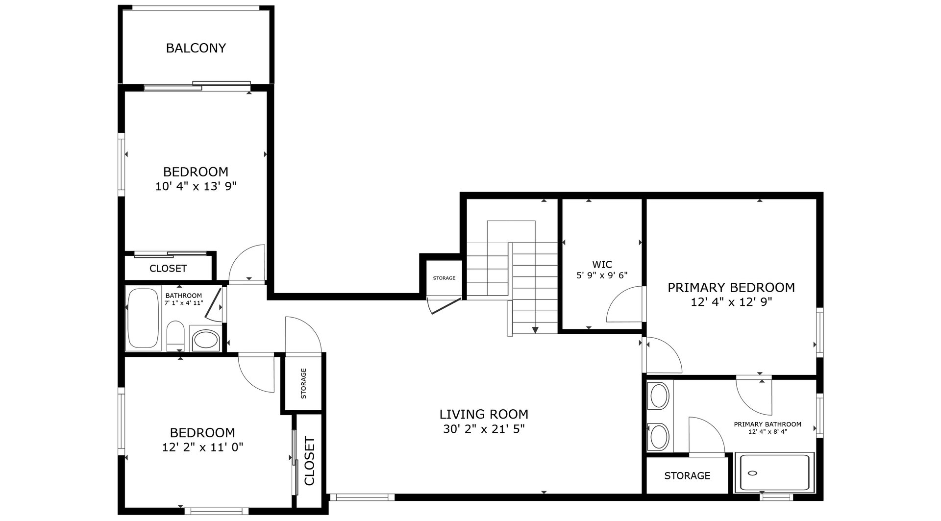 apartment black and white floor plan with room dimensions 