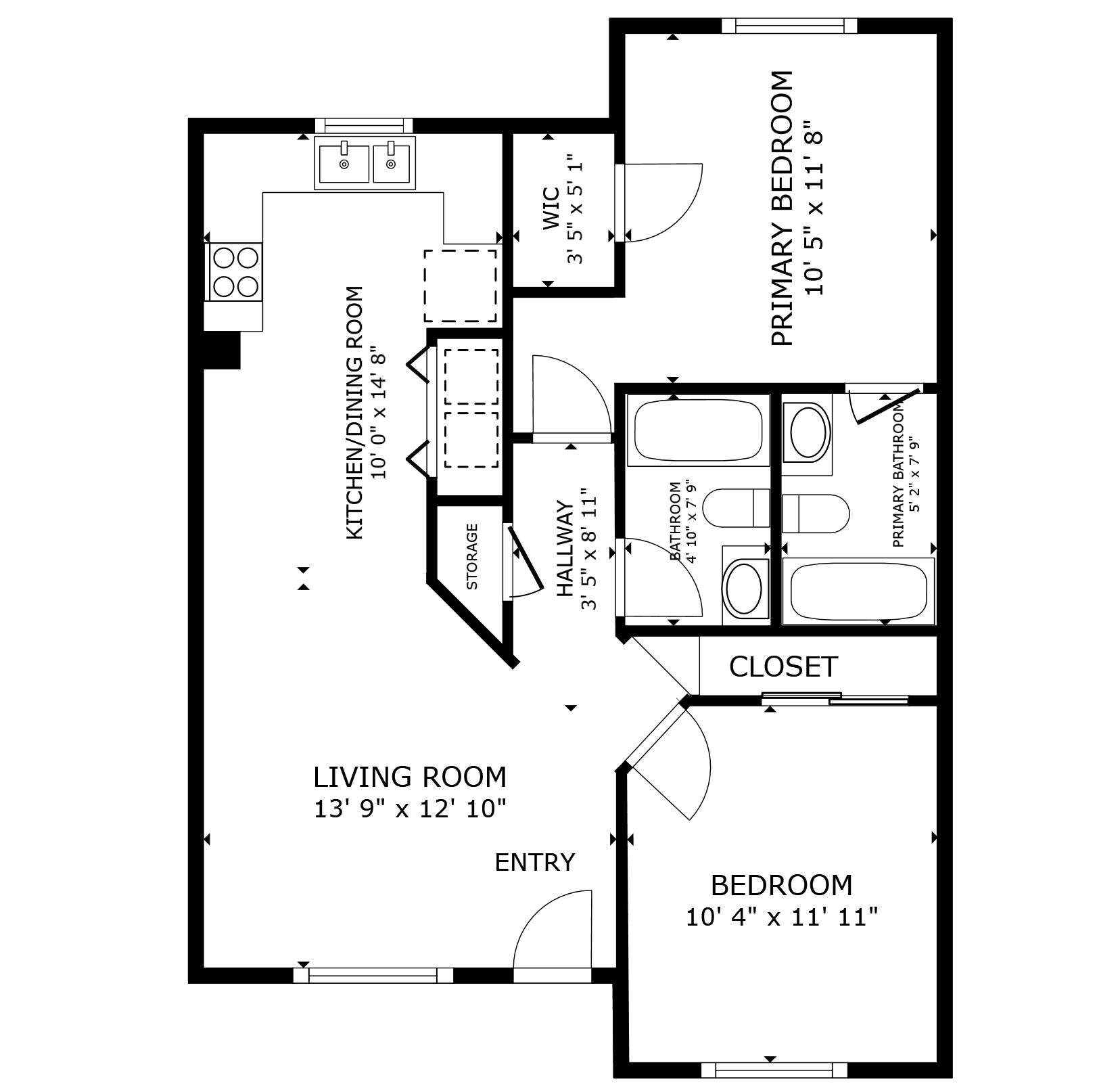 apartment black and white floor plan with room dimensions 