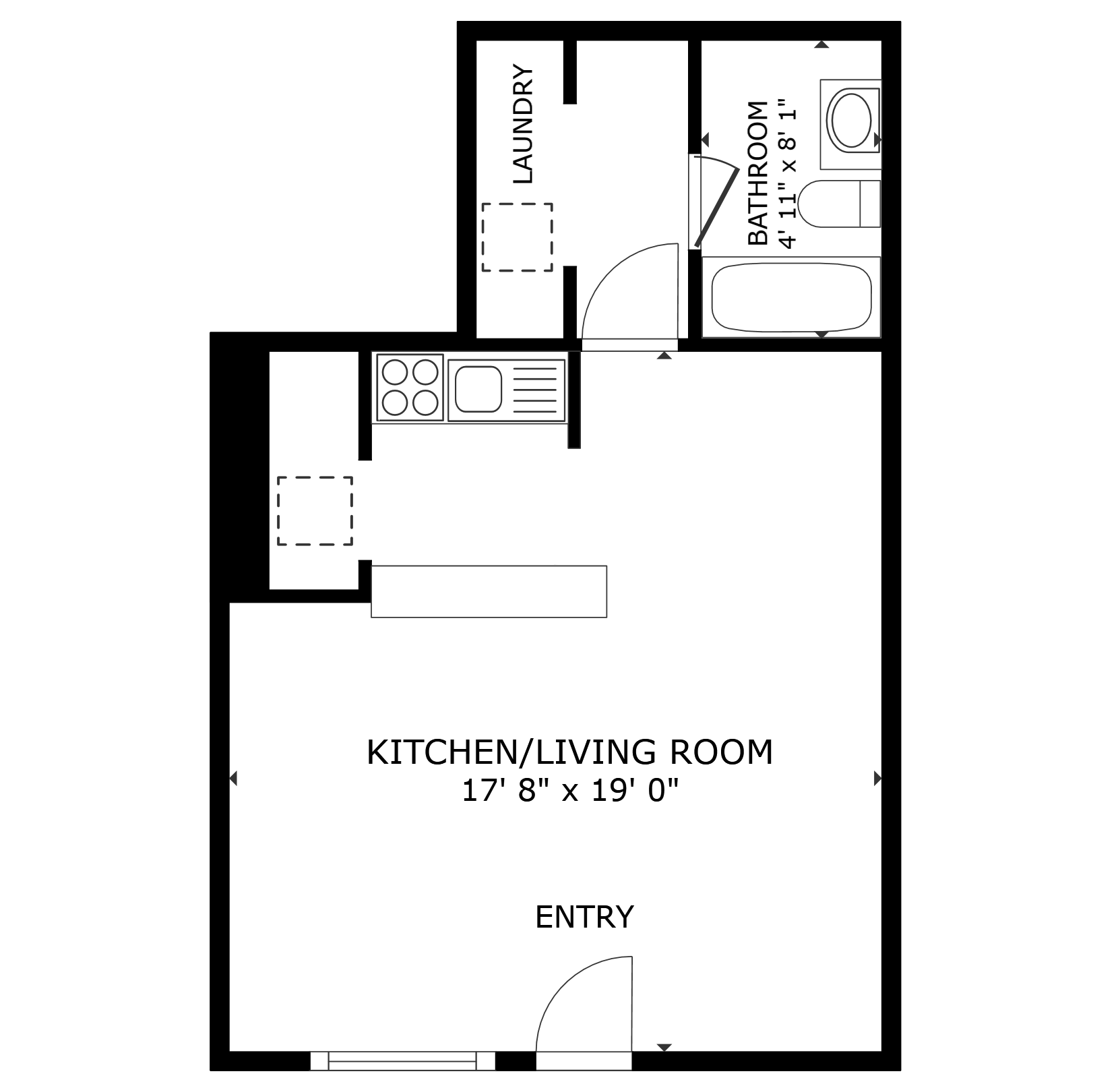 apartment black and white floor plan with room dimensions 