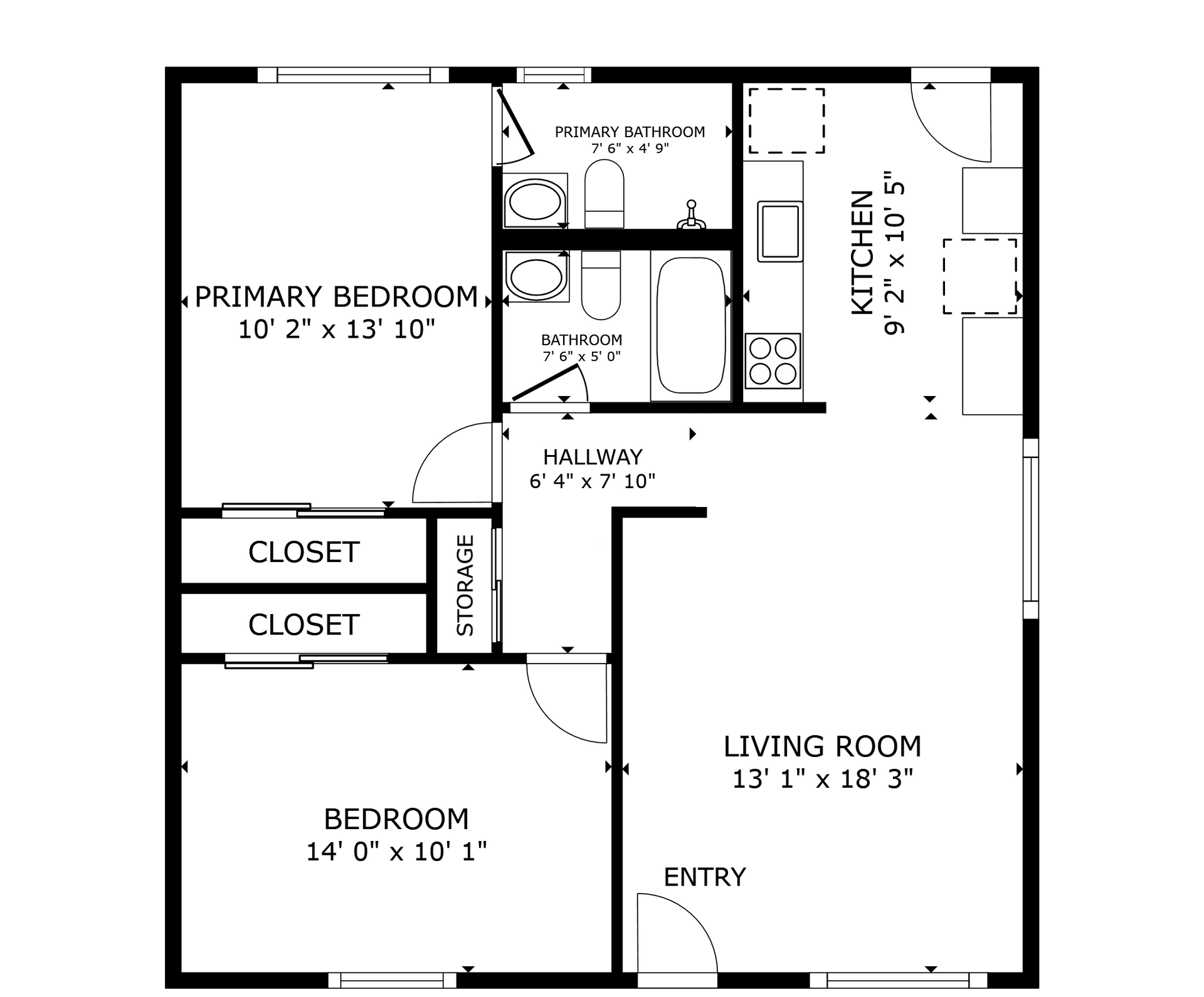 apartment black and white floor plan with room dimensions 