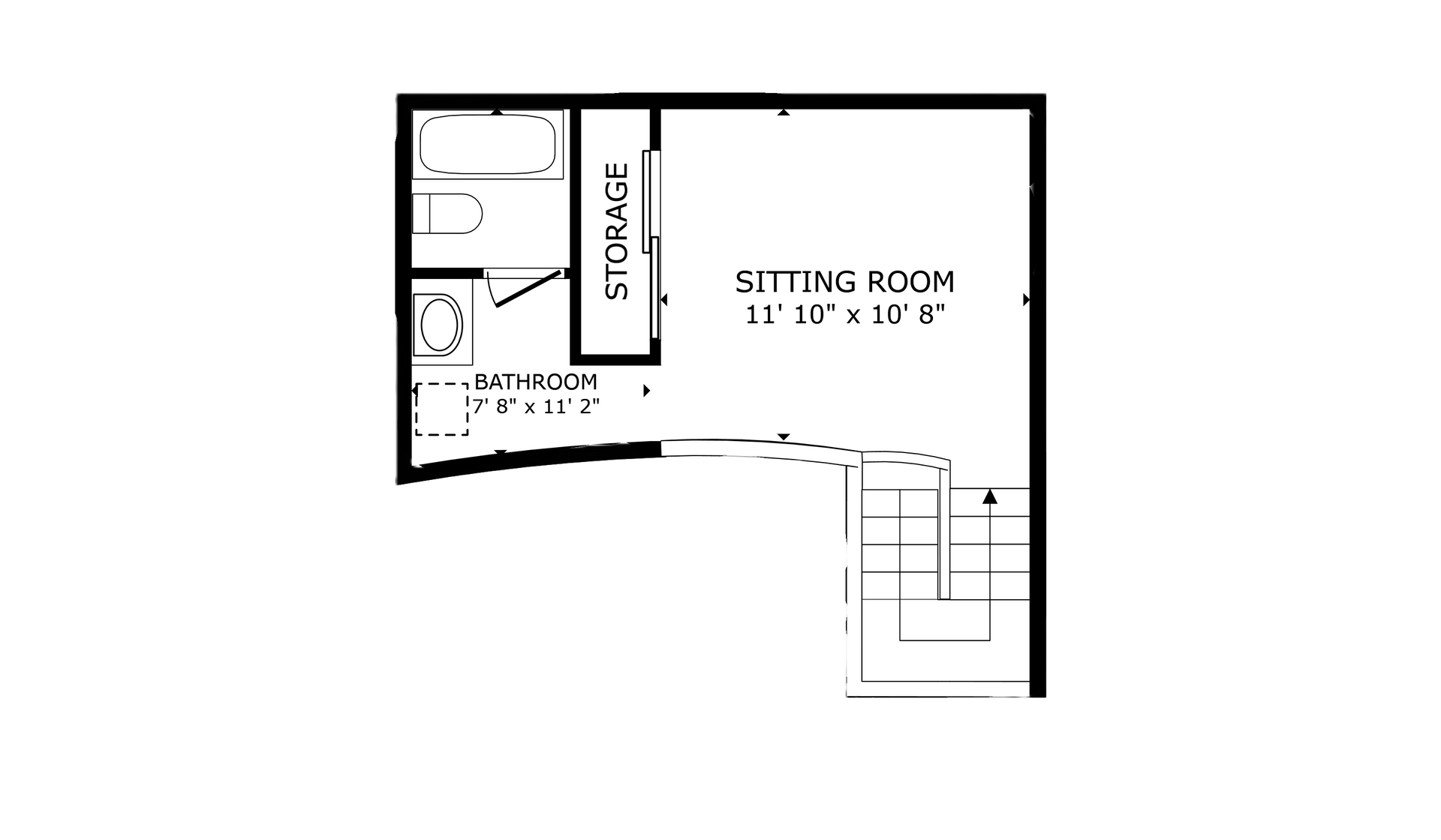 Arcadia Palms apartment black and white 1 bedroom loft floor plan with room dimensions 