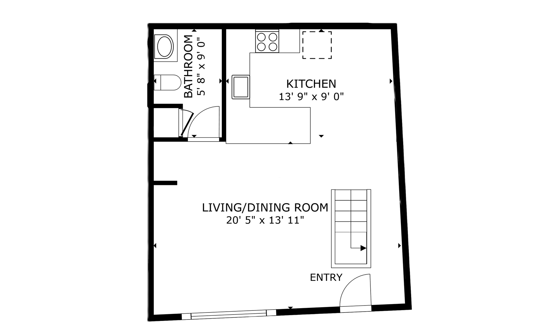 Arcadia palms apartment black and white 1 bedroom loft floor plan with room dimensions 