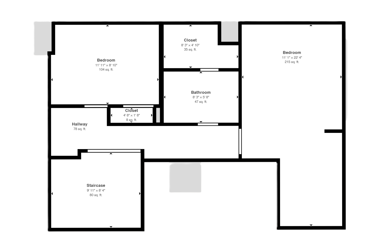 apartment black and white floor plan with room dimensions 