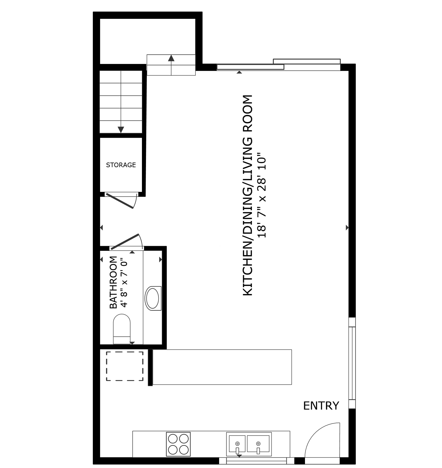 apartment black and white floor plan with room dimensions