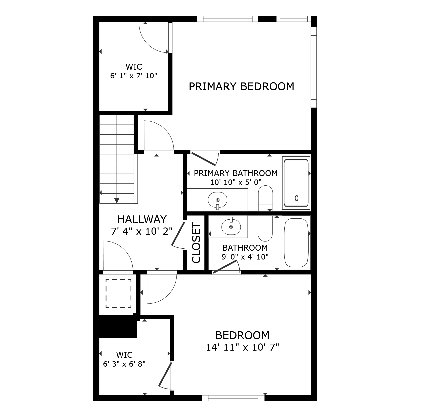 apartment black and white floor plan with room dimensions
