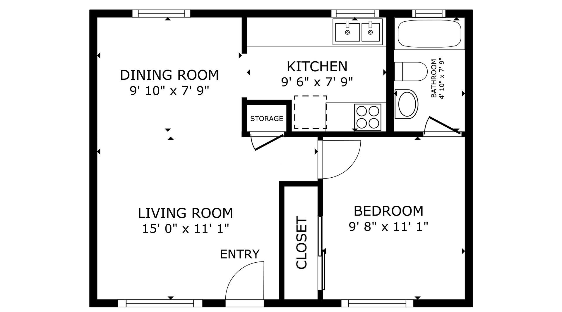 apartment black and white floor plan with room dimensions