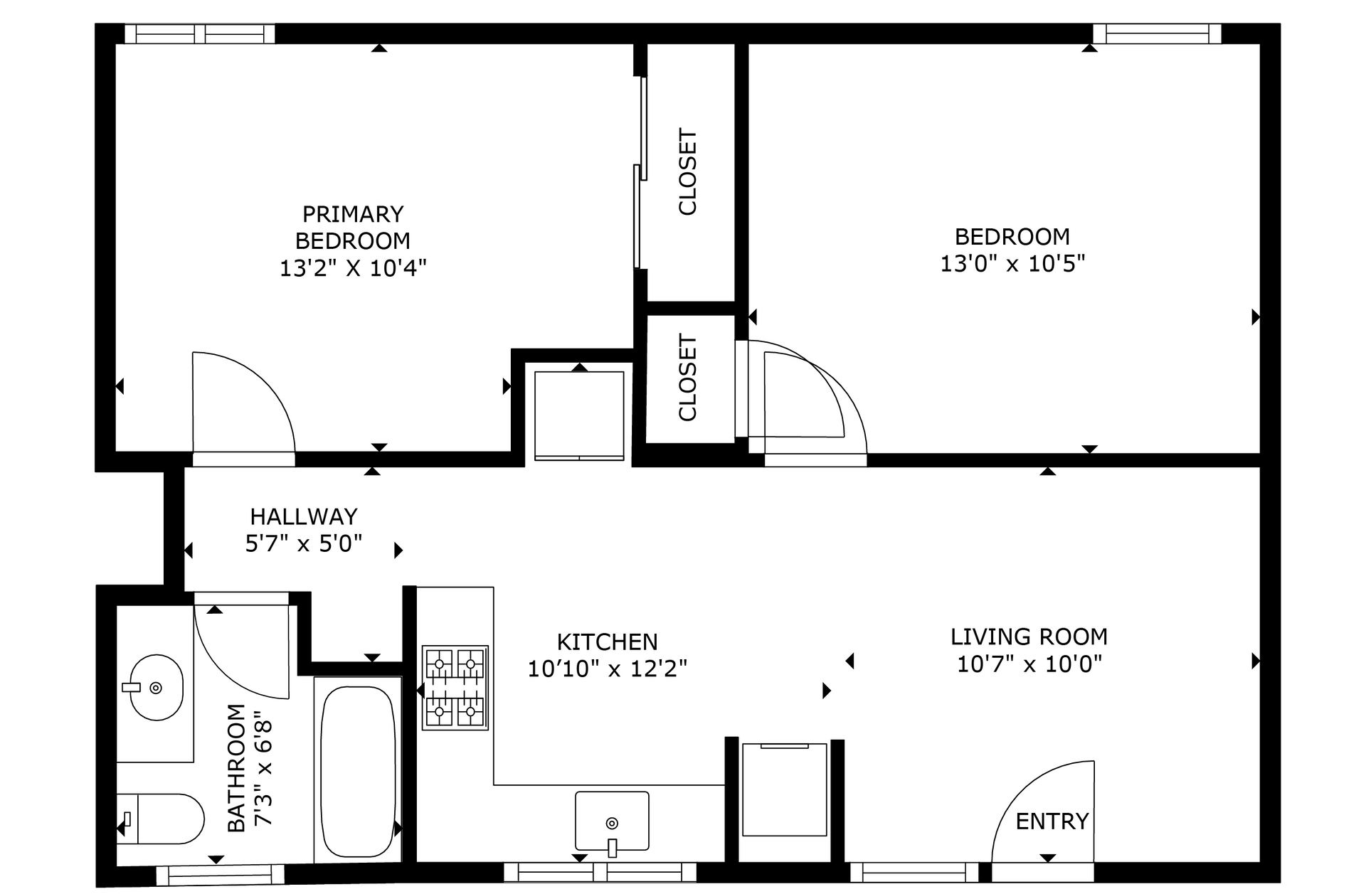 apartment black and white floor plan with room dimensions 
