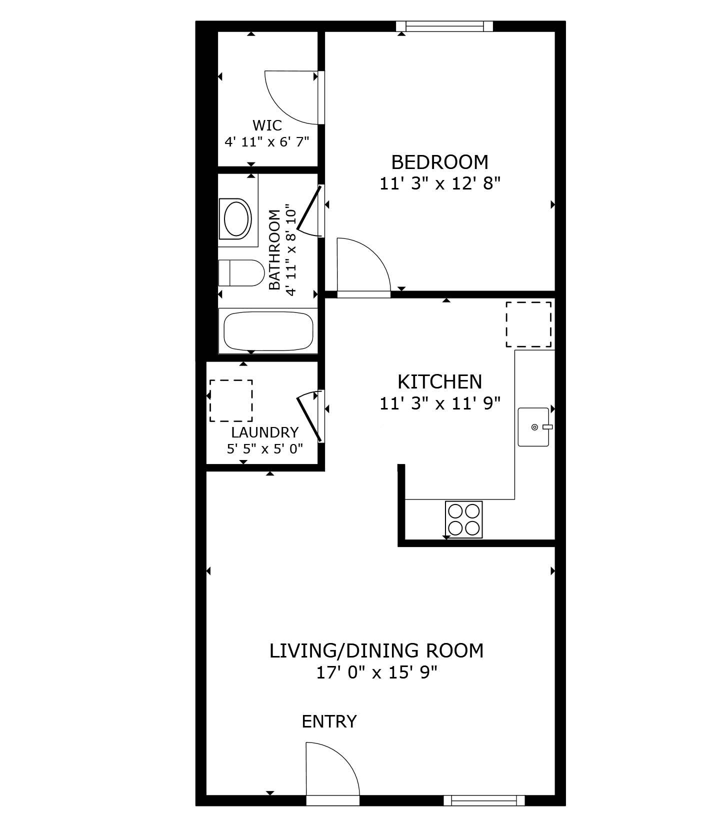 apartment black and white floor plan with room dimensions 