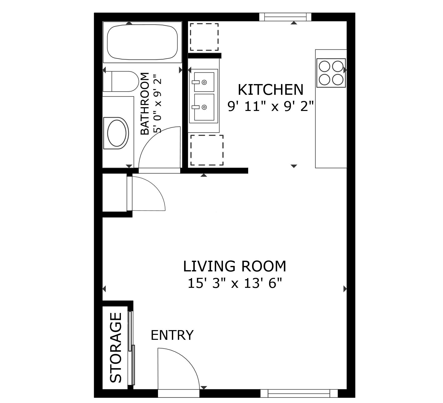 apartment black and white floor plan with room dimensions 