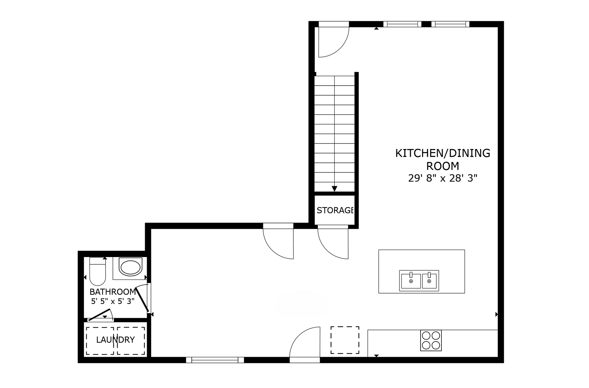 apartment black and white floor plan with room dimensions
