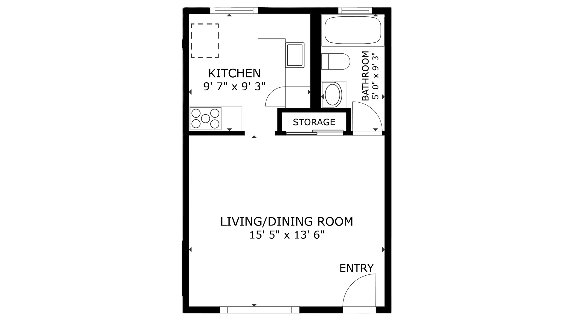 apartment black and white floor plan with room dimensions