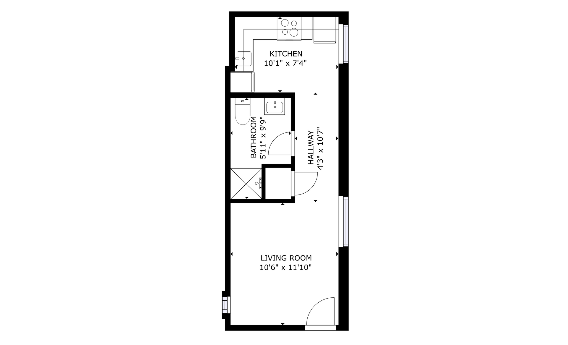 apartment black and white floor plan with room dimensions 