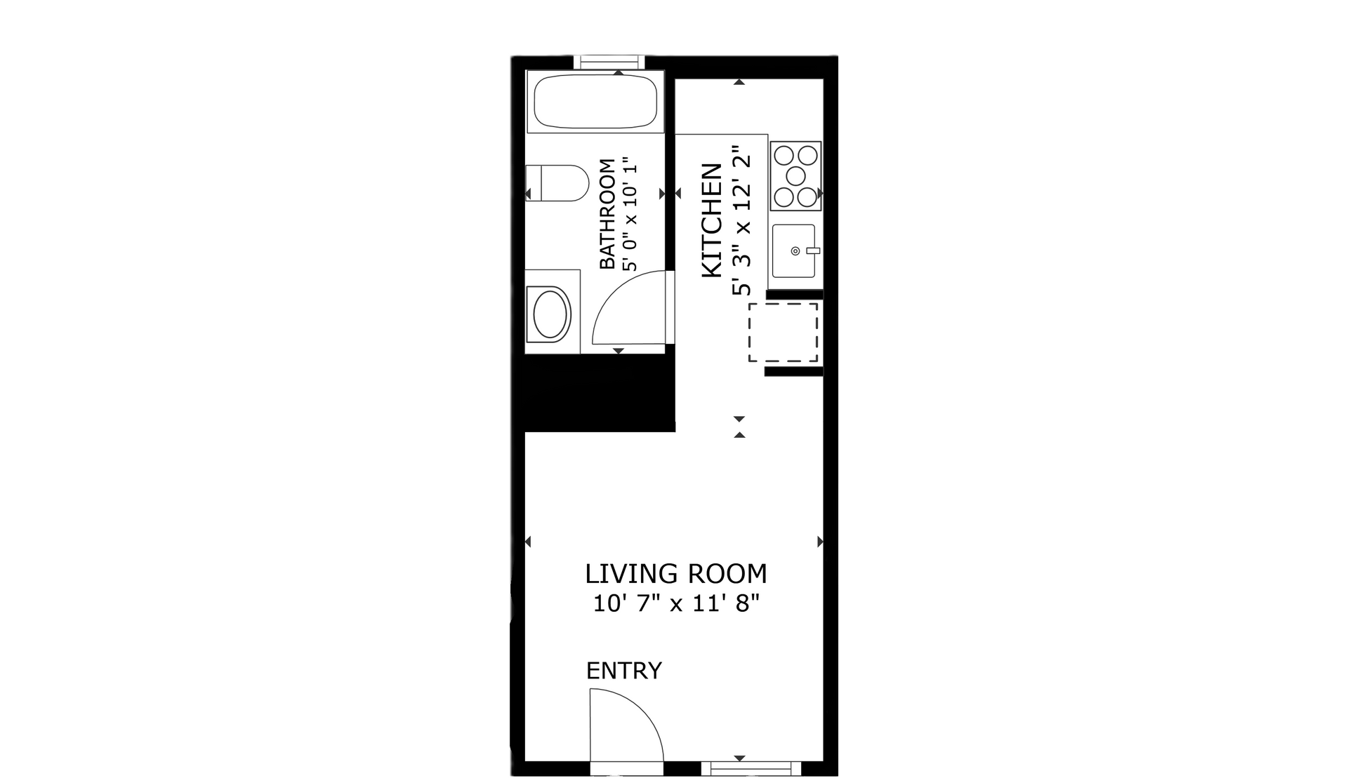 apartment black and white floor plan with room dimensions 