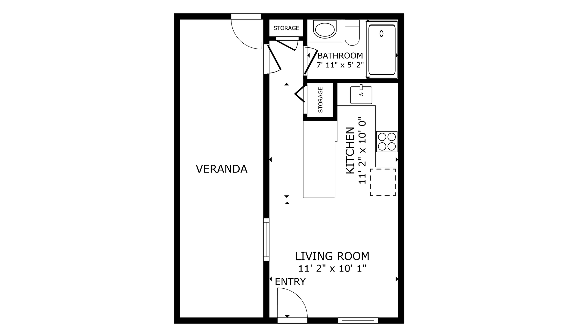 apartment black and white floor plan with room dimensions 