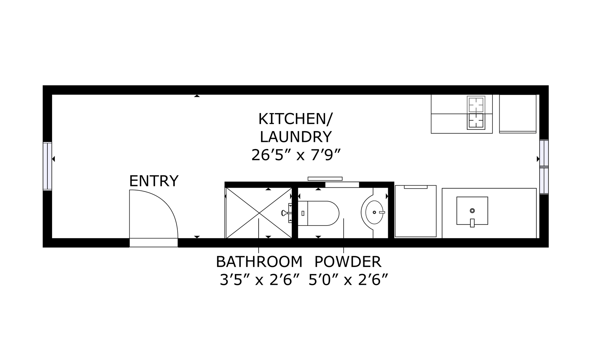 apartment black and white floor plan with room dimensions
