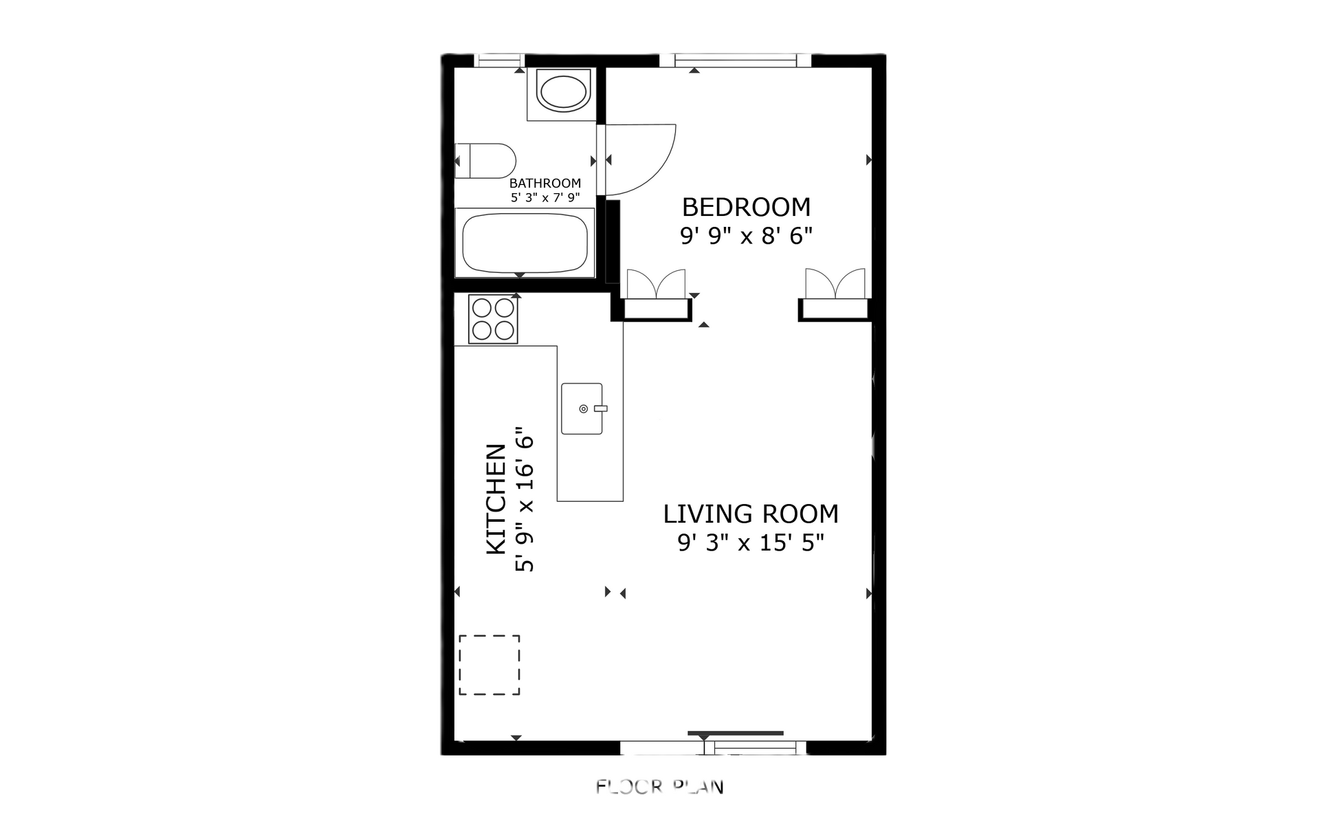 apartment black and white floor plan with room dimensions 