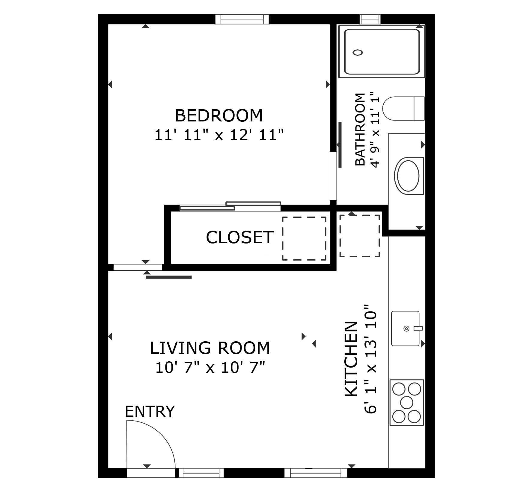 apartment black and white floor plan with room dimensions 