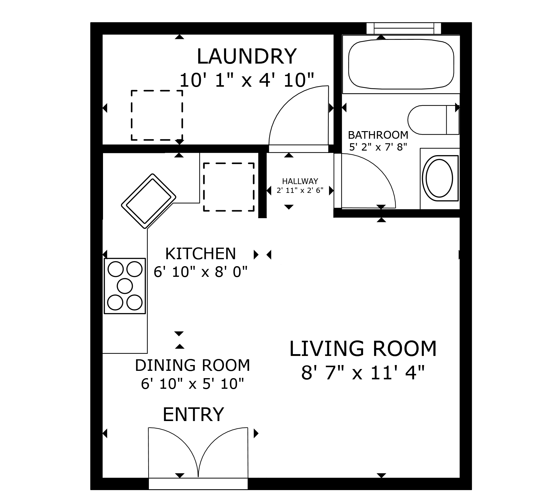 apartment black and white floor plan with room dimensions