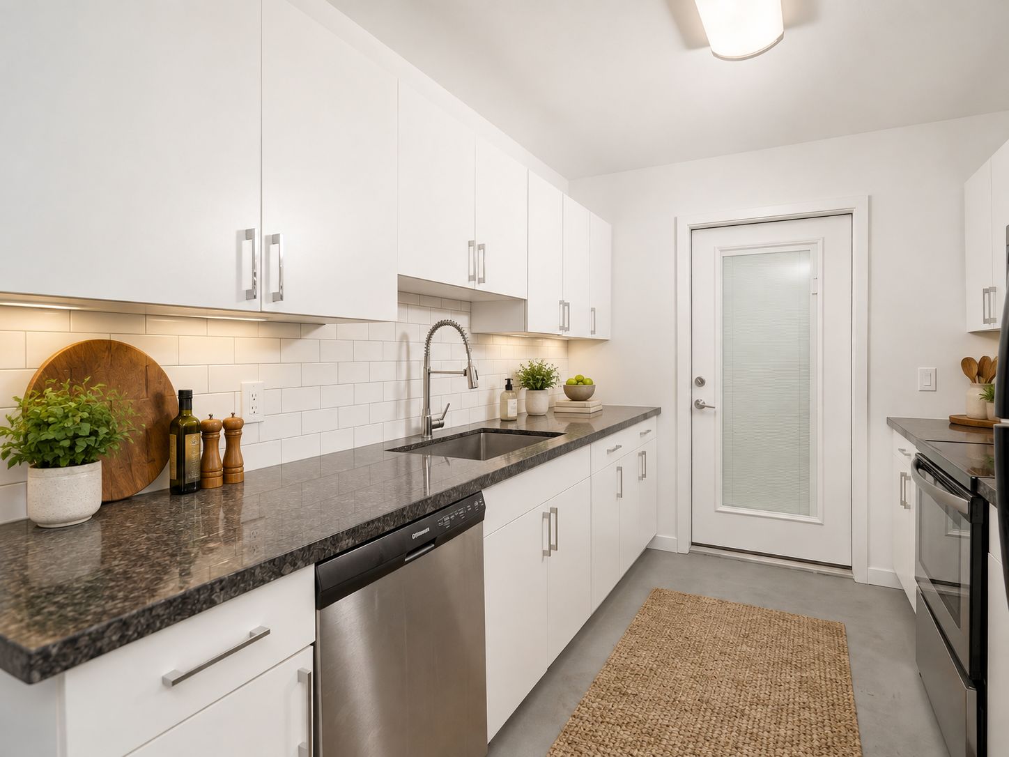 Apartment kitchen — representative home at Turney Villas.
