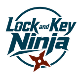 Lock and Key Ninja logo in blue and rust with a circular emblem and shuriken icon