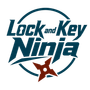 Lock and Key Ninja logo in blue and rust with a circular emblem and shuriken icon