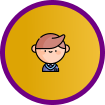 Cartoon avatar of a person with pink hair in a yellow circle with a purple border
