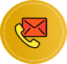 Yellow circle with a red envelope and yellow phone icon, representing contact or email.