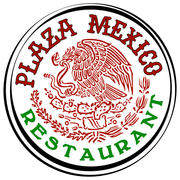 Logo for Plaza Mexico Restaurant, circular with red and green text around a central emblem of the Mexican coat of arms.