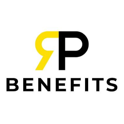 RP Benefits logo in black and yellow with stylized “RP” above the word “BENEFITS”