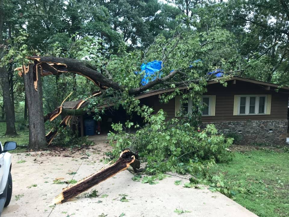 A tree falling through a home