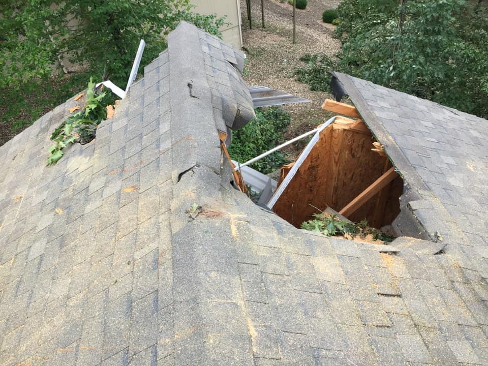 Roof damaged by a storm