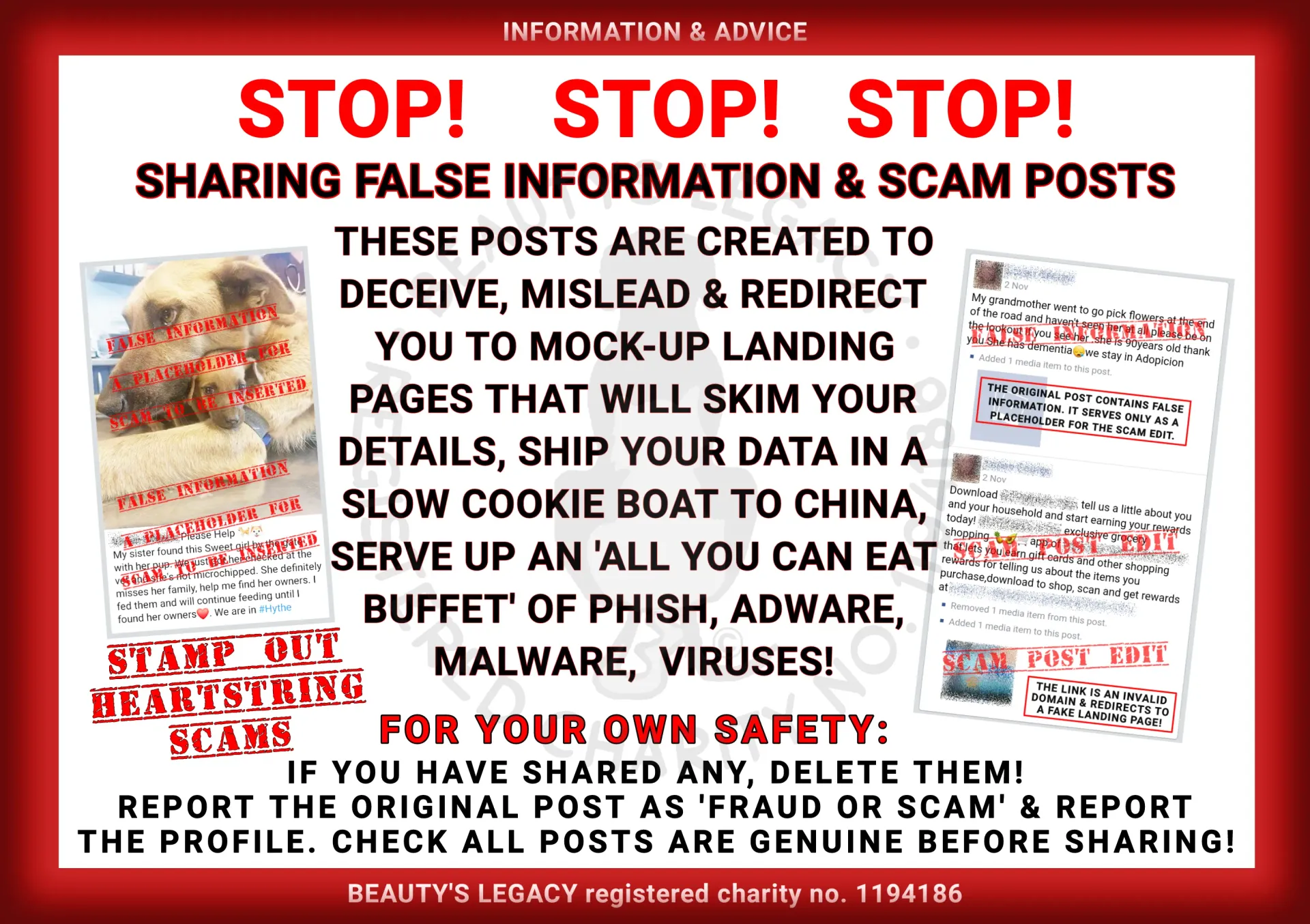 Beware of sharing false information an scam posts