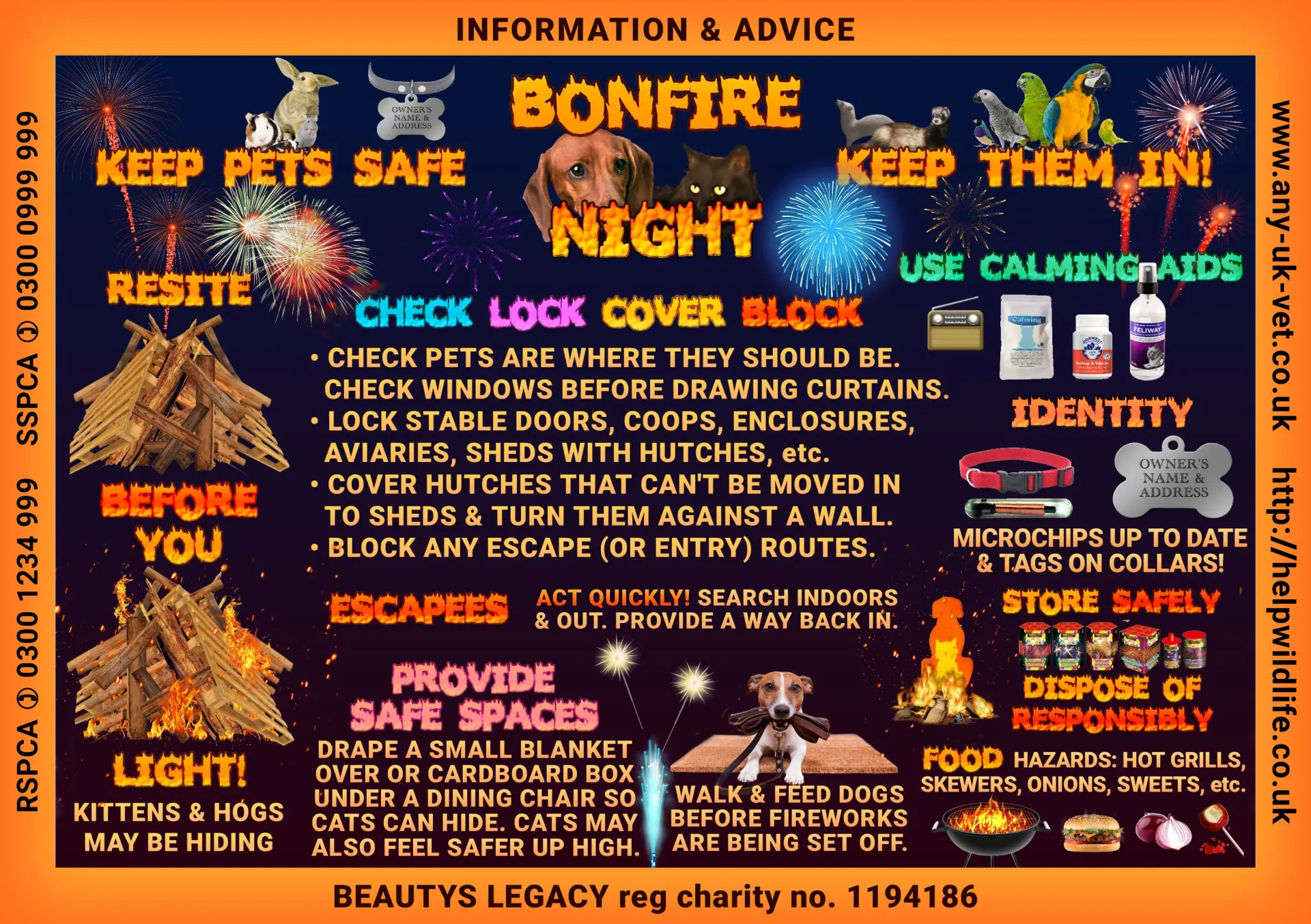 Keep pets safe on bonfire night: check, lock, cover, block