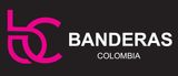Logotipo de Banderas Colombia sobre fondo oscuro con icono rosa y texto blanco