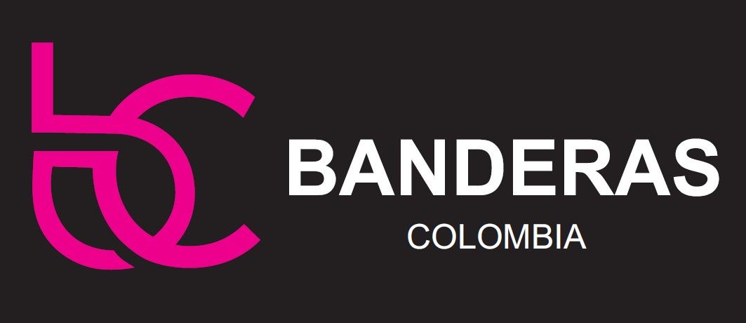 Logotipo de Banderas Colombia sobre fondo oscuro con icono rosa y texto blanco