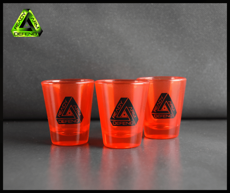 Ready Arm Defend, Orange Logo Shot Glass