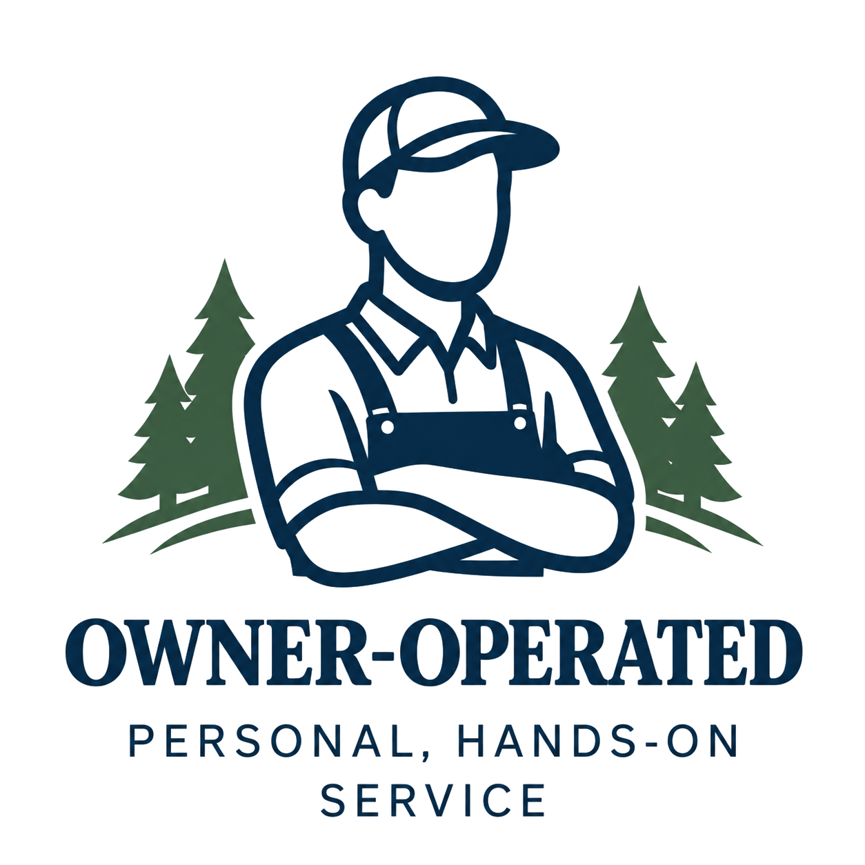 Logo of a handyman with trees and text “Owner-Operated Personal, Hands-On Service”