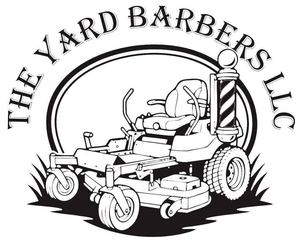 Logo of The Yard Barbers LLC with a riding lawn mower illustration