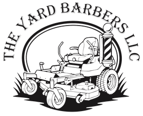 Logo of The Yard Barbers LLC with a riding lawn mower illustration