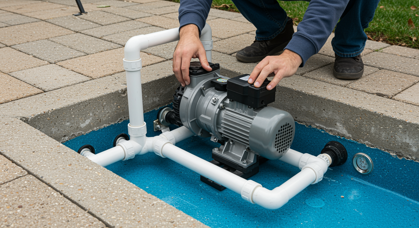 A technician installing pool pump.