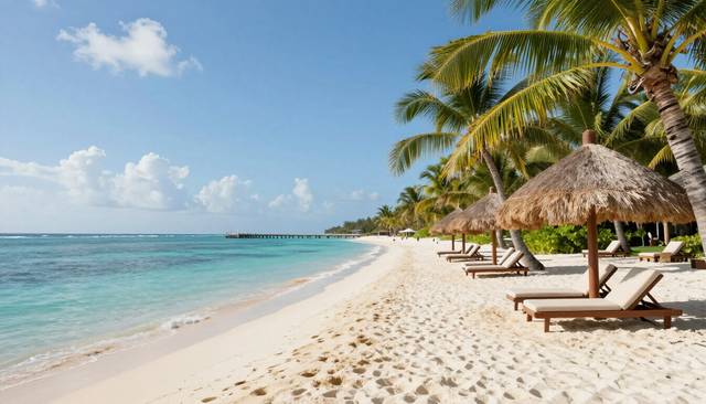Destinazione di viaggio esotica con spiaggia, mare e resort di lusso.