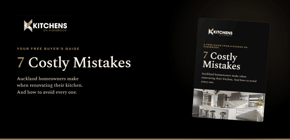 Cover mockup of the Kitchens on Highbrook '7 Costly Mistakes' kitchen buyer's guide