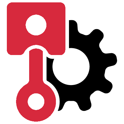 Red piston and gear icon. Red piston and gear icon.