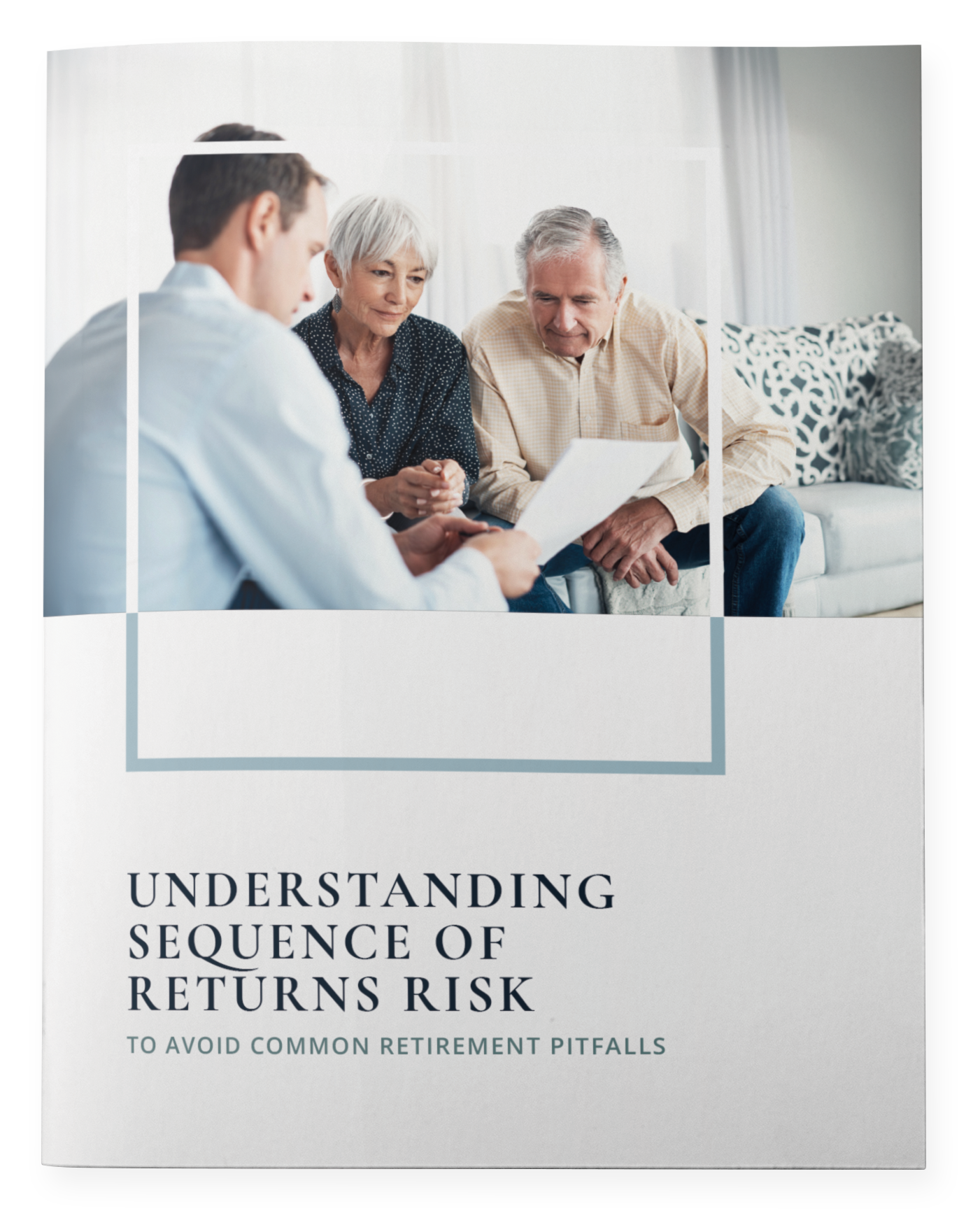 Financial advisor showing paperwork to older couple, discussing retirement planning.