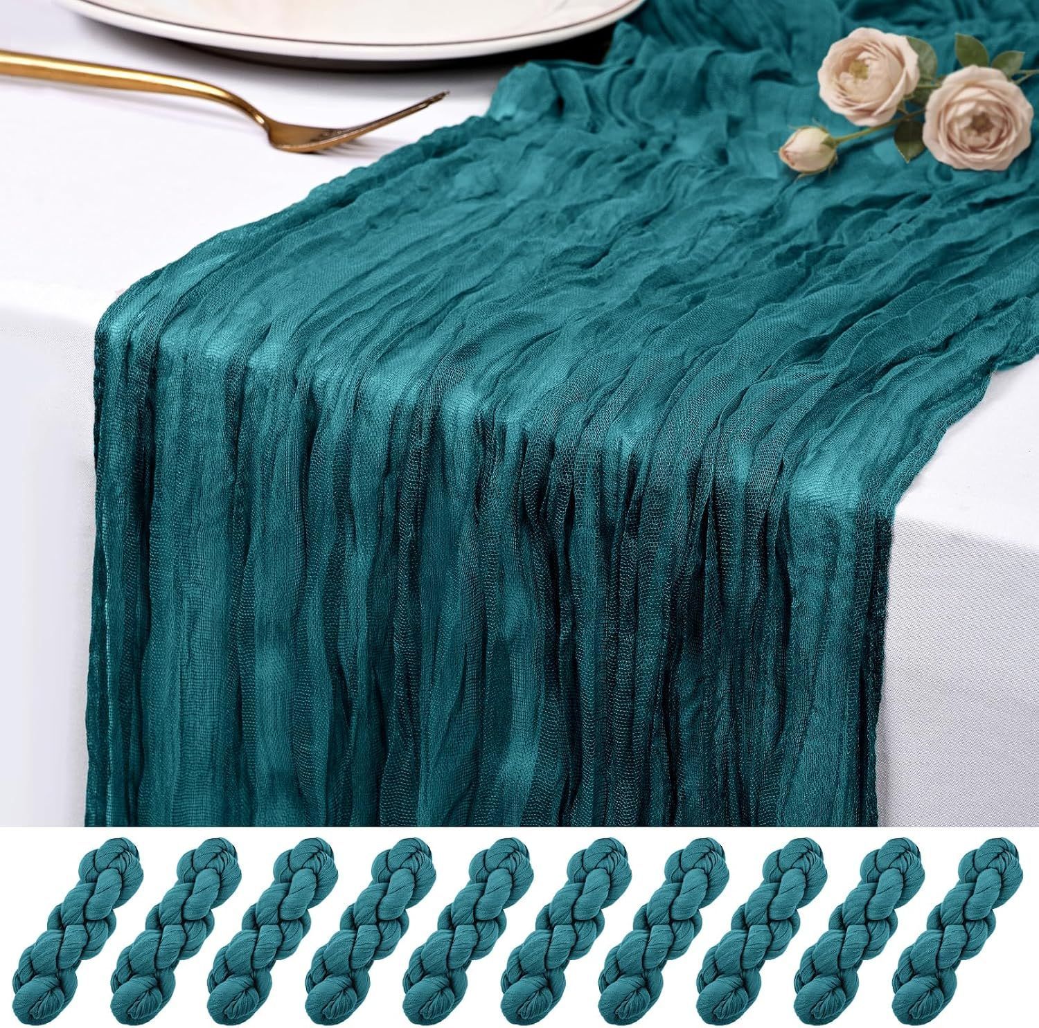 Turquoise Cheesecloth Table Runner