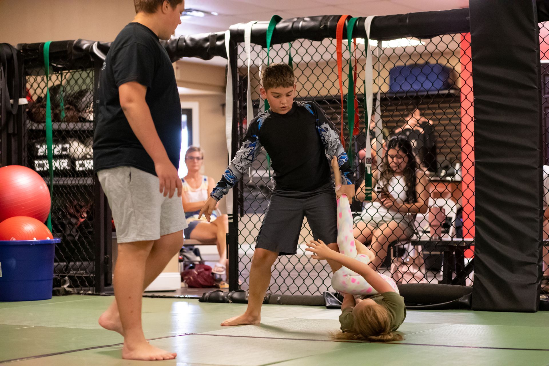 Students drilling Jiu-Jitsu techniques at Mason Dixon Jiu-Jitsu in East Chambersburg, PA to build focus and energy.