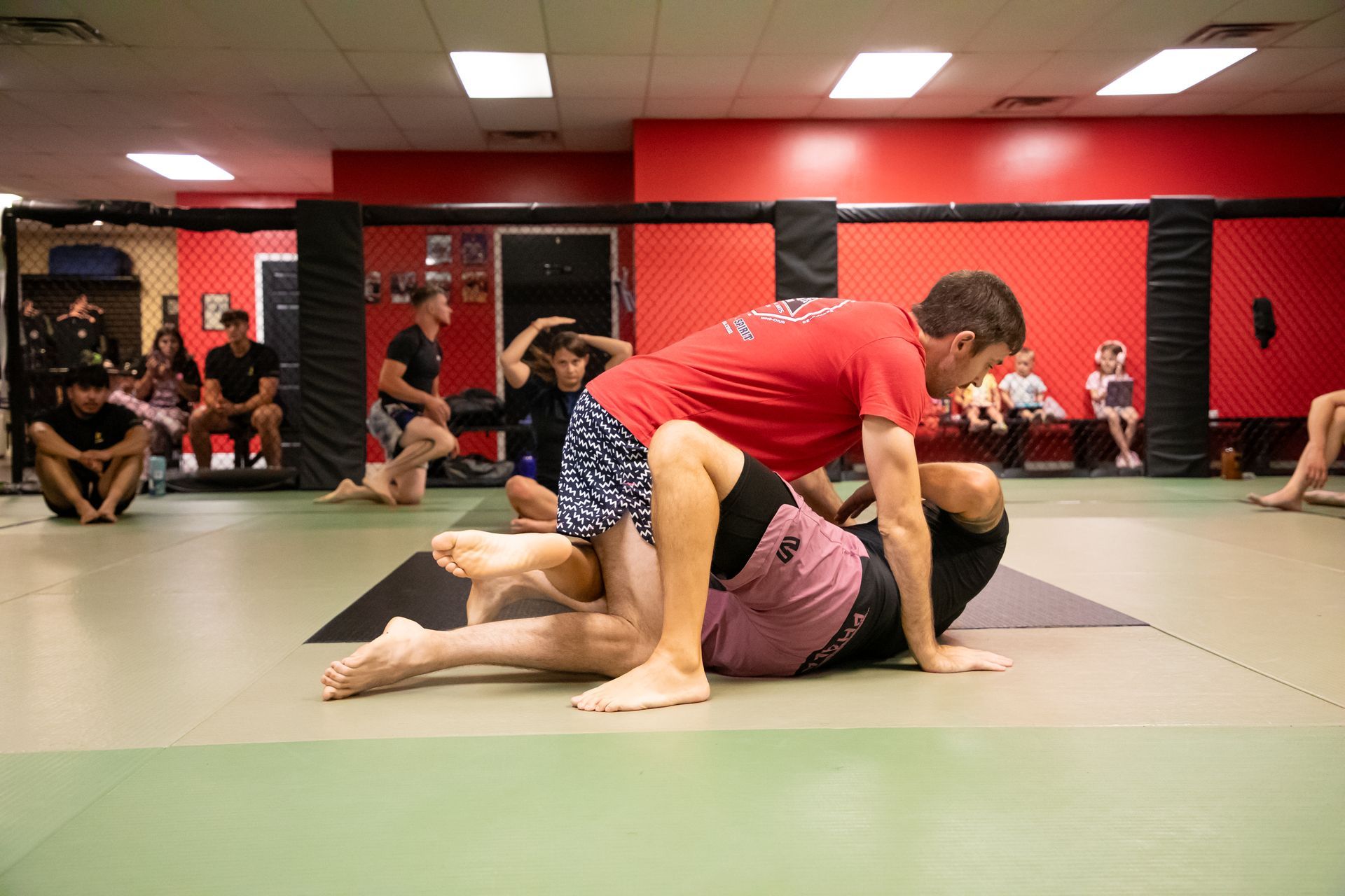 Adults drilling Jiu-Jitsu techniques at Mason Dixon Jiu-Jitsu in East Chambersburg, PA to build focus and fitness